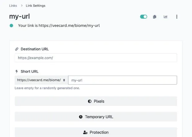 Screenshot of the app short URL editing page