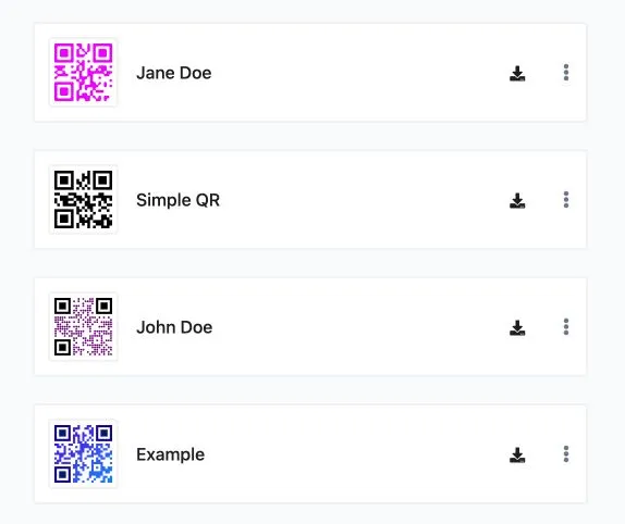 Screenshot of the app QR code system page